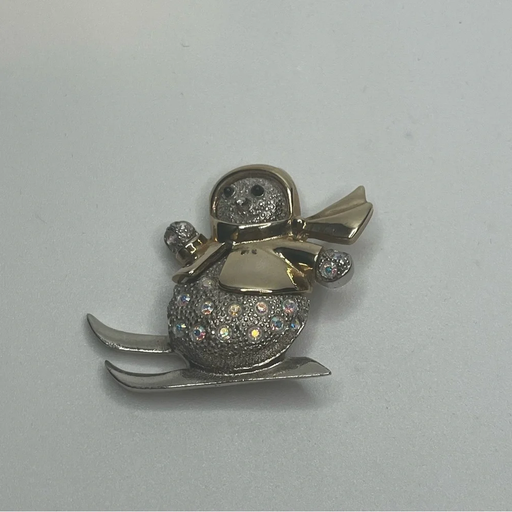 Vintage Gold and Silver Roman Snowman Brooch